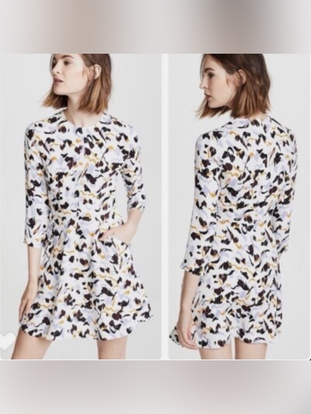 A.L.C. Women’s Terry Abstract A Line Mini Dress. White and Purple Printed Silk - Picture 2 of 3
